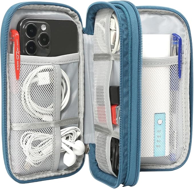 Electronics Organizer Pouch, Travel Cable Organizer Bag Waterproof Portable Electronic Accessories Organizer Case for Cable, Cord, Charger, Phone, Power Bank, Earphone (Dark Green, Large)