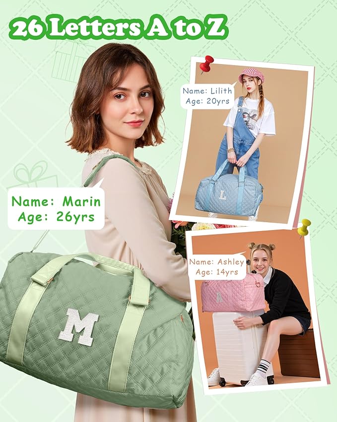 Elilier Monogram Duffle Bag Women Girls Gift: Initial Overnight bags, Dance Cheer bag Sports for Girl, Kid Gymnastics Bags, Birthday Gifts for Women Girls Kids Teens Mom Teacher
