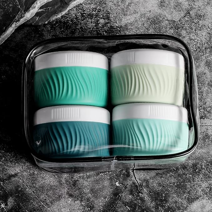 Travel Containers for Toiletries, Silicone Cream Jars BPA-Free, TSA Approved 2oz Travel Size Containers, Leak-proof Portable Size Silicone Jars with Lid for Face Hand Body Cream (4 Pack)