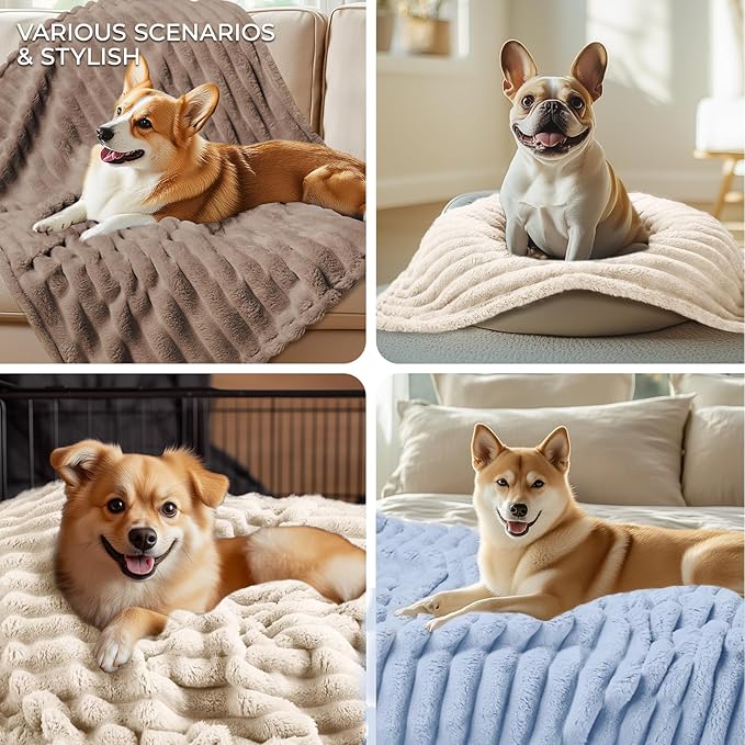 LINENLUX 1 Pack 3 Soft Dog Blanket Washable Warm Fleece Cat Blankets for Pet Puppy Fluffy Calming Flannel Brown/White/Blue Small