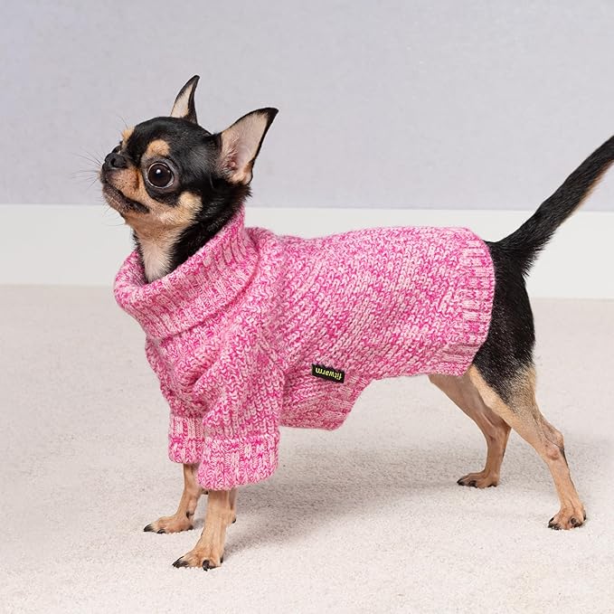 Fitwarm Knitted Turtleneck Dog Sweater, Cozy Dog Winter Clothes for Small Dogs Girl, Holiday Pet Outfit, Heather Pink, Large