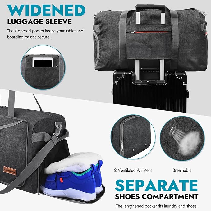 Canway 115L Travel Duffel Bag, Foldable Weekender Bag with Shoes Compartment for Men Women Water-proof & Tear Resistant (Panther Black, 115L)