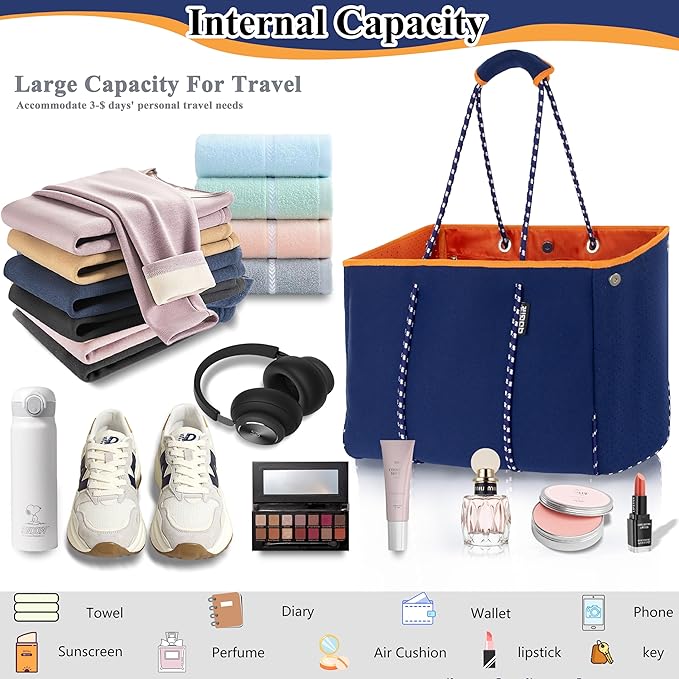 QOGiR Neoprene Multipurpose Beach Bag Tote with Inner Zipper Pocket … … … …