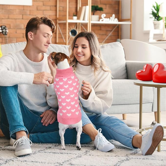 GOYOSWA Valentines Dog Sweater, Dog Valentines Clothes Outfit Knitted Sweaters for Small Medium Large Dogs Pets (Pink Heart, X-Large)