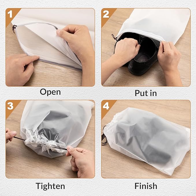 24pcs Clear Shoe Bags for Travel, 15.7" x 11.8" Waterproof Dust Bags with Drawstring, Portable Storage for Men and Women
