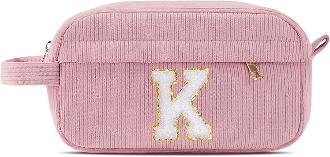 Pocmimut Makeup Bag,Initial Makeup Pouch Cosmetic Bag for Teen Girl Gifts Trendy Stuff - Christmas Gifts Birthday Gifts 18th Gift,K