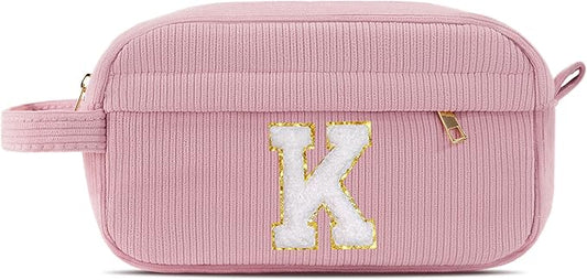 Pocmimut Makeup Bag,Initial Makeup Pouch Cosmetic Bag for Teen Girl Gifts Trendy Stuff - Christmas Gifts Birthday Gifts 18th Gift,K