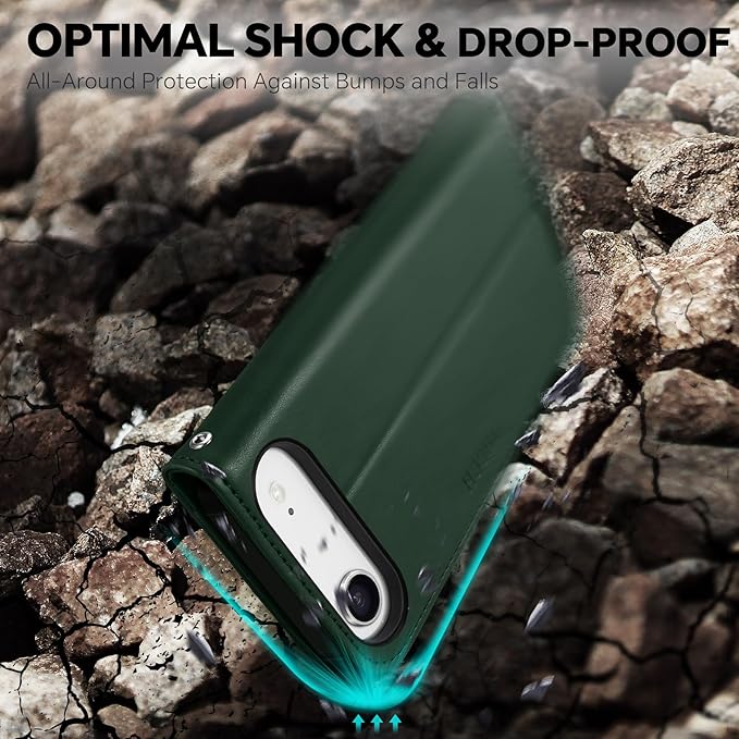 TUCCH Detachable Case Wallet for iPhone Air (6.5") 2025, Removable Wrist Strap, Wireless Charging, Stand, 4 Card Slots RFID Blocking, 2-in-1 Magnetic, PU Leather, Shockproof Folio Cover, Evergreen
