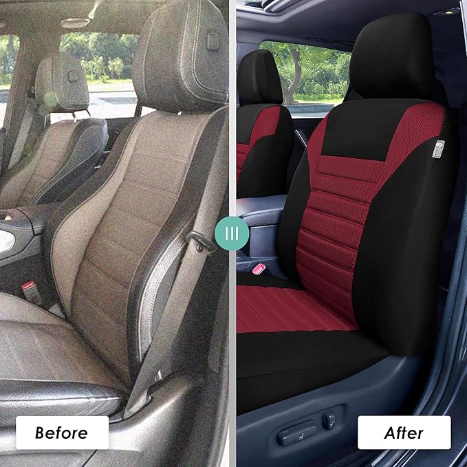 FH Group Automotive Car Seat Covers Front Set Premium 3D Air Mesh Front Seat Covers, Airbag Compatible Universal Fit Interior Accessories for Cars Trucks and SUVs - Burgundy