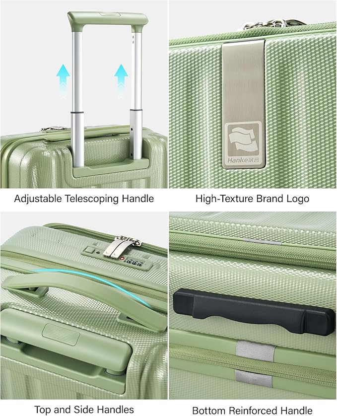 Hanke 26 Inch Expandable Luggage Top Opening Checked Bag Luggage Hard Shell Suitcases with Wheels Lightweight Travel Luggage Heavy Duty Luggage Suitcase with Lock for Woman Men-Bamboo Green