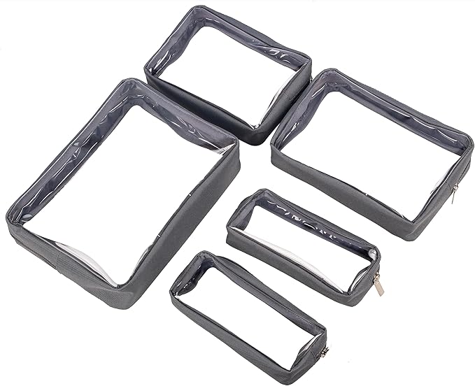 TSA Approved 5-Piece Diaper Bag Organizer Pouch Set Clear Waterproof TPU Kids Toiletry Storage Set Travel Packing Clutch Cube Bags for Baby Nursing