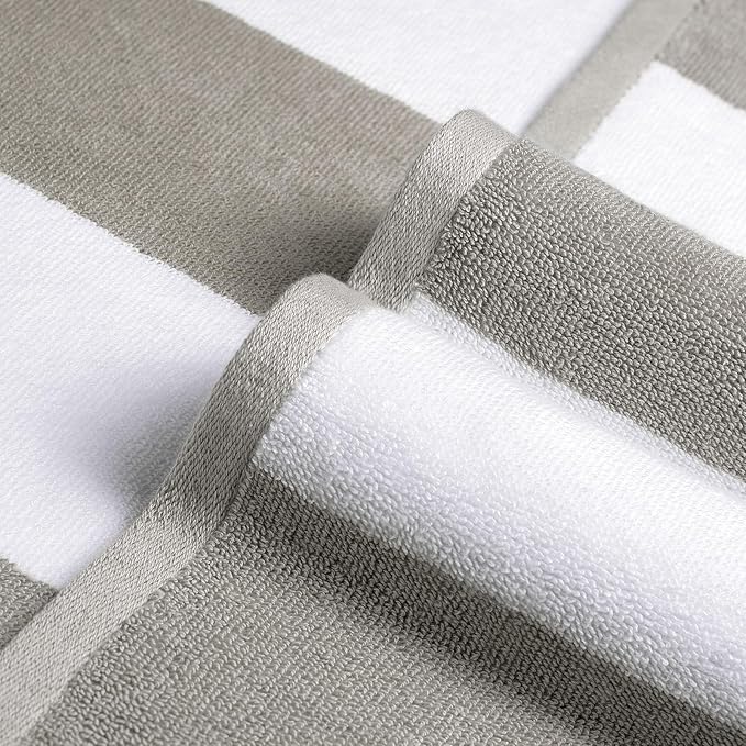 Cotton Oversized Beach Towel - 40 x70 Inch Extra Large Striped Pool Towel, Big Soft Terry Cloth Grey Cabana Swim Towel
