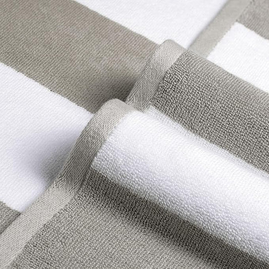 Cotton Oversized Beach Towel - 40 x70 Inch Extra Large Striped Pool Towel, Big Soft Terry Cloth Grey Cabana Swim Towel