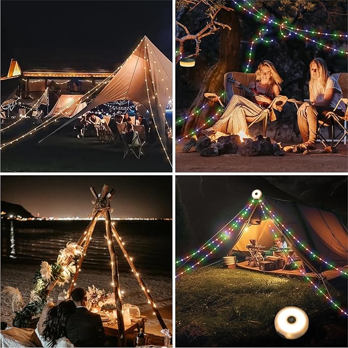 Camping Lights String,Outdoor String Lights with 5 Lighting Modes,Quick 30s Recovery,Durable and Waterproof,USB Charging-Portable Camping Lights for Camping,Yard,and Hiking(2PACK)