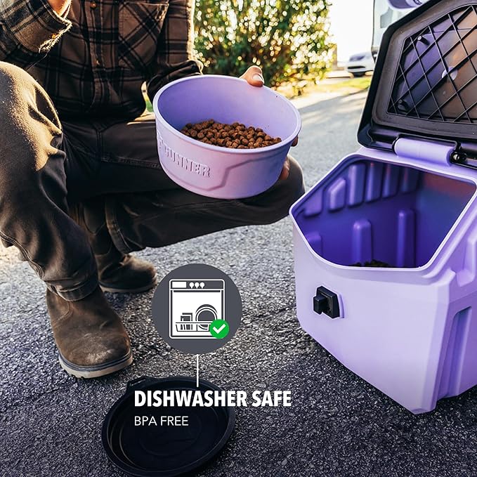 GUNNER Dog Bowl with Spill-Proof Travel Lid- K9 Companion Food & Water Bowl, Lightweight Rust-Proof & Shock Resistant Stackable, Leak Resistant Nesting Lid, (Lavender)