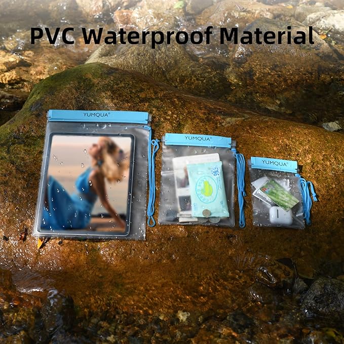 YUMQUA Clear Waterproof Bags, Water Tight Cases Pouch Dry Bags for Camera Mobile Phone Maps Pouch Kayak Military Boating Document Holder