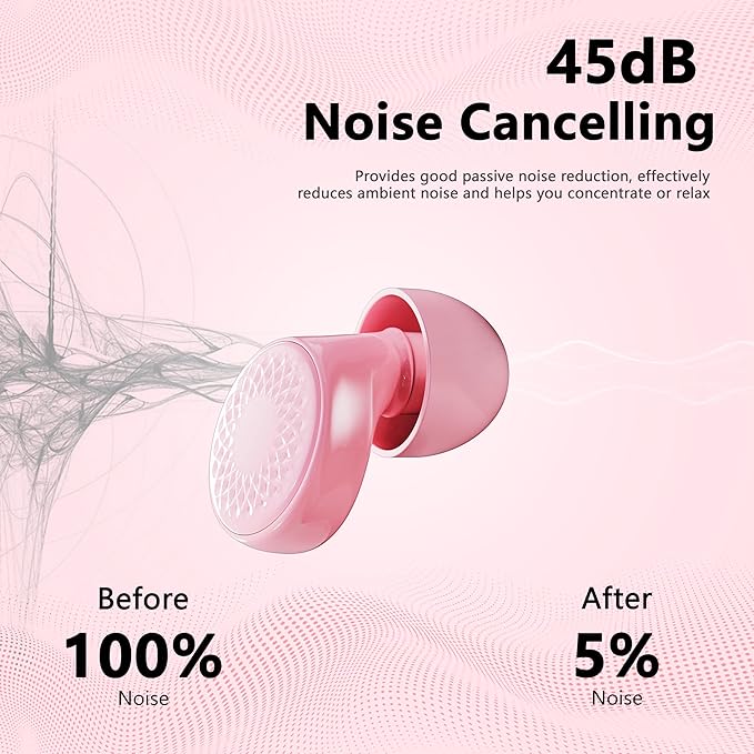 Ear Plugs for Sleeping Noise Cancelling, 45dB for Noise Reduction, Noise-Reducing Earplugs for Sleeping, Concerts, Shooting, Silicone Hearing Protection Earbuds with 8 Eartips (Rose, One Size)