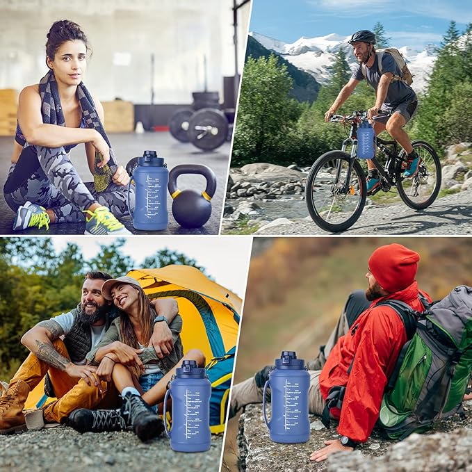 Collapsible Water Bottles, 2L/64OZ travel water bottle Bottle with Straw, Half Gallon Large Water Bottle for Travel Outdoor Sports Runing Fitness Yoga (Upgraded blue)