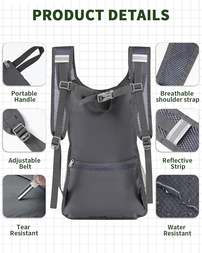 15L Lightweight Packable Hiking Backpack Water Resistant Foldable Daypack for Hiking Travel Cycling Outdoor Sports