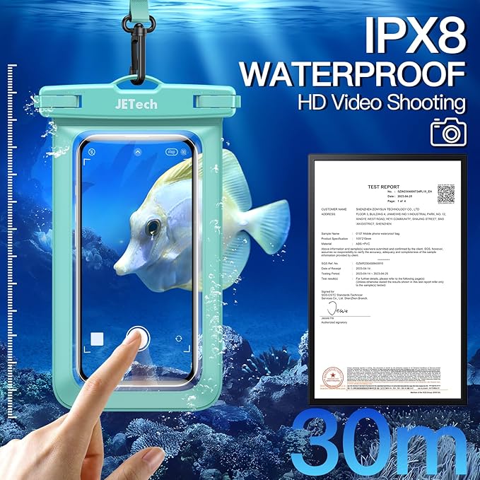 JETech Waterproof Phone Pouch, 2 Pack Water Proof Case for iPhone 17 16e 16 15 14 Air Pro Max Plus, Galaxy S25 S24 Ultra, Pixel 10 Series and Others up to 7.2 Inch, IPX8 Dry Bag (Black+Green)