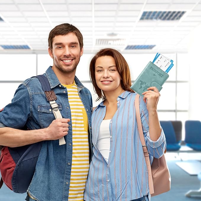 Eoehro Passport Holder for Travel Essentials, Passport Wallet Cover Case for Travel Must Haves Accessories,Passport Book Holders for Women and Men(light blue)