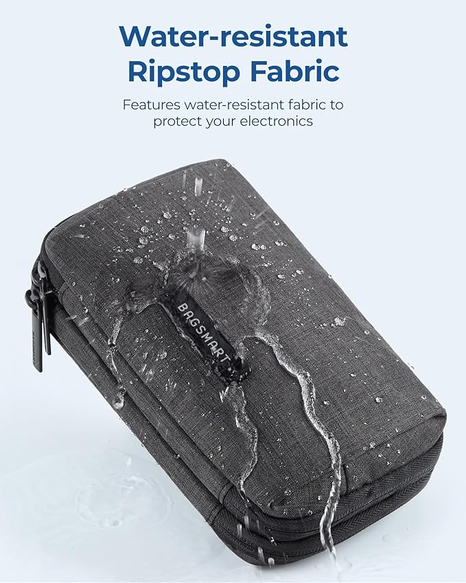 BAGSMART Electronics Organizer Travel Case, Cable Charger Cord Tech Organizer Pouch for Phone Charger Accessories, Grey