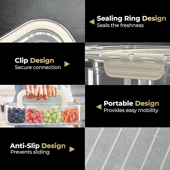 LEVANI Snack Box Container – (8) Clear & Stain Free Compartments, Extra Strong Handle - Divided Serving Tray with Lid, Transparent Snackle Boxes Organizer – Built-In Toothpick & Small Utensil Storage