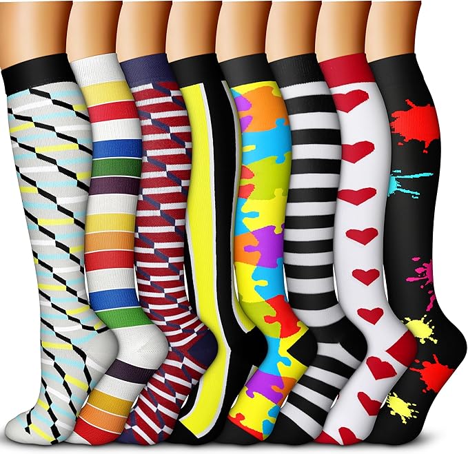 QUXIANG Copper Compression Socks for Women & Men Circulation (8 Pairs) - Best for Running Athletic Cycling - 15-20 mmHg