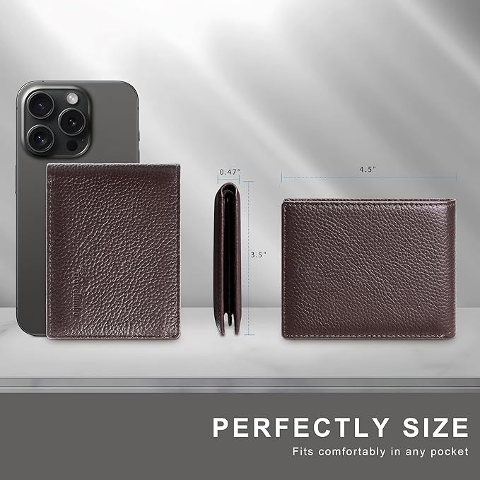 Travelambo Genuine Leather Wallet for Men with Gift Box - Handmade Bifold Stylish - Mens Wallets Rfid Blocking with 2 ID Windows