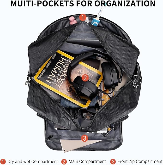 WITZMAN Weekender Bags for Men Women Carry On Duffle Overnight Bag with Toiletry Bag Sets Travel Duffel Bag Shoes Compartment （B694 Black）