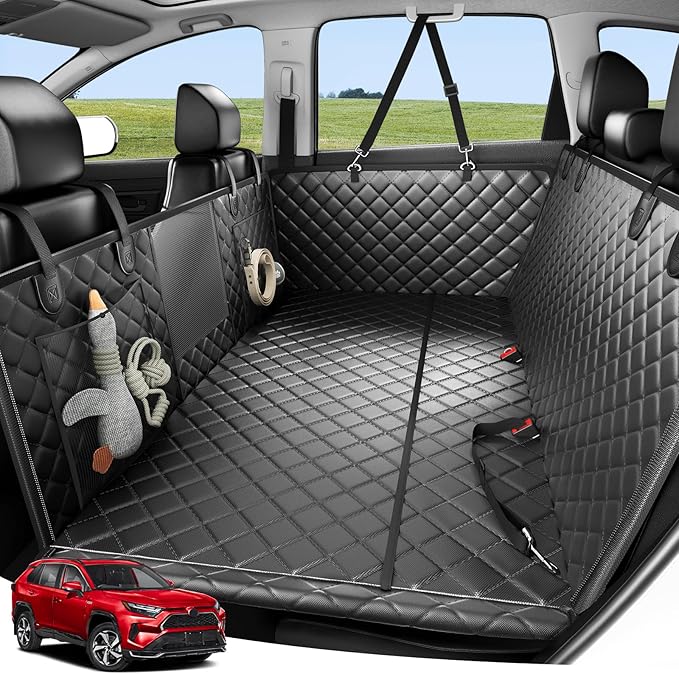 Zanch Heavy-Duty Dog Car Seat Cover, Flat Solid Back Seat Extender for Multi Large Dogs, Hard-Base Supports 450 lb, Waterproof Scrachproof Hammock Protector, Standard for Cars, SUV, Trucks, Black