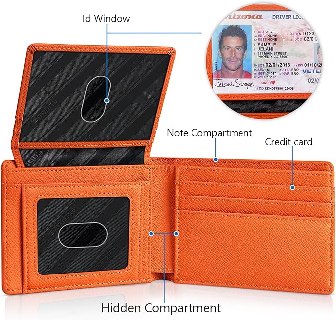 RUNBOX Wallet for Men Slim Rfid Leather 2 ID Window With Gift Box