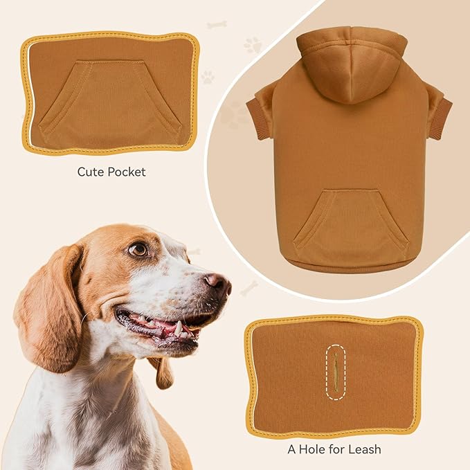 Dog Sweaters for Small Dogs Dog Hoodie Solid Soft Brushed Fleece Pet Clothes Pet Hoodie Sweatshirt with Pocket(Coffee-S)