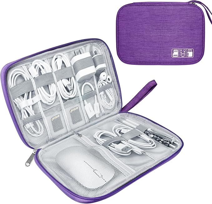 Electronics Travel Organizer,Portable Waterproof Electronic Travel Storage Bag for Small Charging Cord Storage,Charger,Small Electronics,SD Card etc,for Travel,Business -Purple