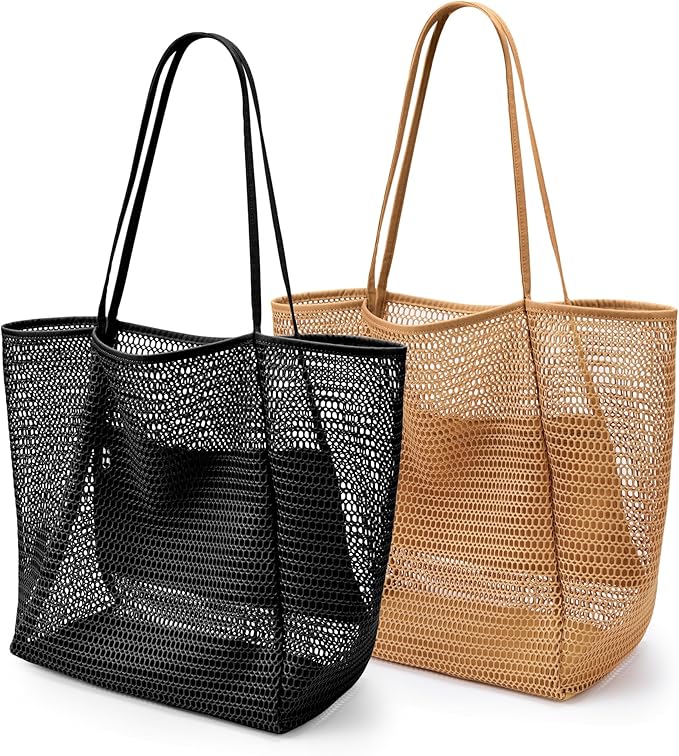 KALIDI BeachNylon Mesh Tote Bag, Casual Tote Bag Hobo Women Foldable MAX 23L Shoulder Bag For Beach Picnic Vacation