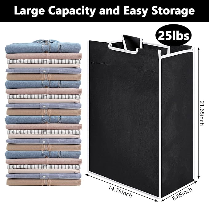 Bonuci 3 Pcs Laundry Sorter Replacement Bags Hamper Cart Removable Replacement Laundry Storage Organizer Bag Hamper Liner, No Hooks 14.76 x 8.66 x 21.65 Inch (Black)