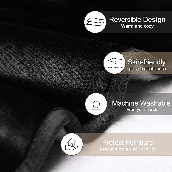 gogobunny Waterproof Pet Blanket for Small Dogs and Cats, Reversible Sherpa Fleece Soft Plush Throw for Couch Protection, Washable Furniture Protector (Black, 30x30 inches)