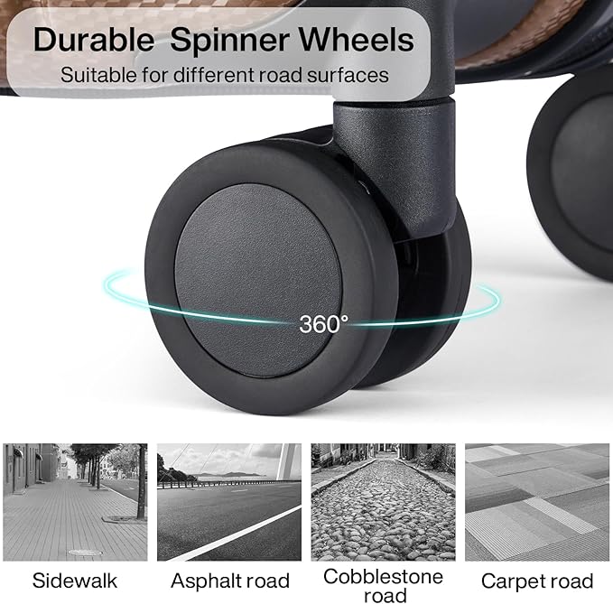 Hanke 24 Inch Luggage Suitcases With Spinner Wheels Lightweight PC Hard Shell Rolling Suitcase With Travel Lock,Checked-Medium 24-Inch （Brown）