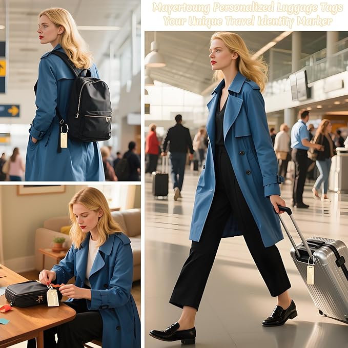 4 PCS Personalized Luggage Tags for Suitcase, Custom Engraved Aluminum Luggage Tags with Your Personalized Text Logo, Metal Name Tags with Steel Loop for Bag, Suitcase, Backpack (Gold, Small)