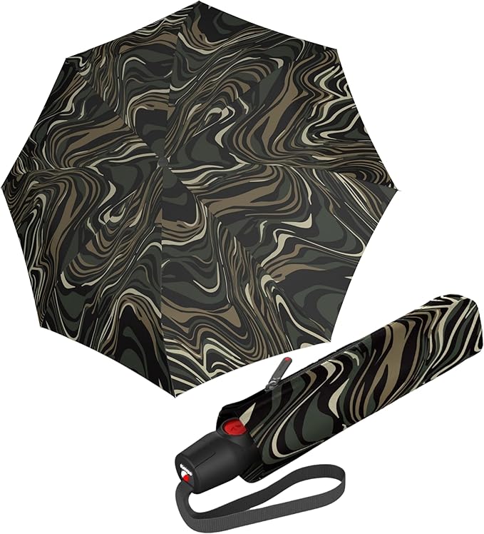 Knirps T.200 Duomatic Compact Rain Umbrella in Tiger Oak – Wind Tunnel Tested to 93 mph, Aluminum Steel Fiberglass Frame, 38in Canopy, OEKO-TEX, High-Performance Automatic Travel Umbrellas