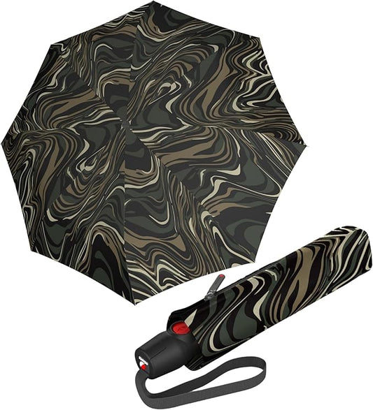 Knirps T.200 Duomatic Compact Rain Umbrella in Tiger Oak – Wind Tunnel Tested to 93 mph, Aluminum Steel Fiberglass Frame, 38in Canopy, OEKO-TEX, High-Performance Automatic Travel Umbrellas