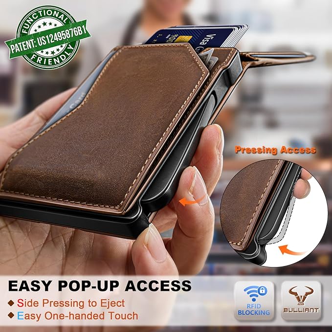 BULLIANT Men Wallet, Metal Wallet Money Clip Magnetic Flip Top Grain Leather 13 Cards Pop-up Access Simplifed Bill Folder