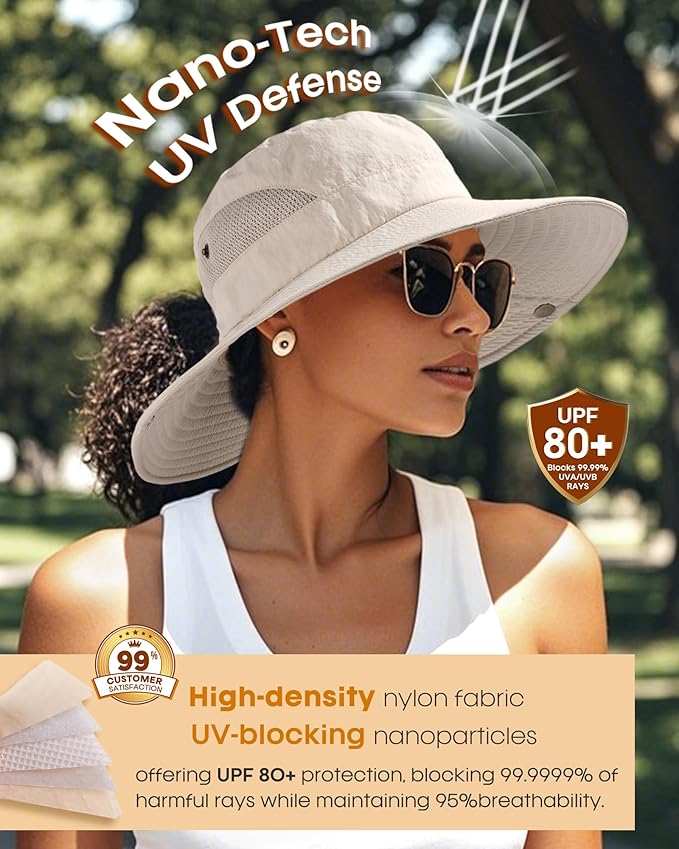 FURTALK Womens Sun Hat with Ponytail Hole Beach Hiking Summer Wide Brim UPF 80+ Outdoor Protection Foldable Bucket Hat