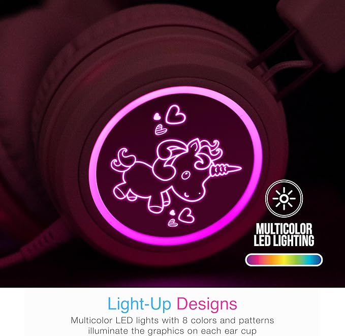 MEE audio KidJamz KJ55 Safe Listening USB-C Headphones for Children with Multicolor LED Lights, Volume Limiter, & Microphone; On-Ear Wired Kids Headset for iPhone 16, iPad, & USB Type C Devices (Pink)