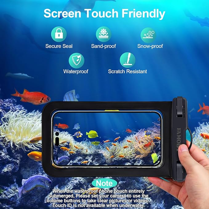 Up to 8.7" 6 Pack Multicolor Waterproof Phone Pouch, Large Phone Waterproof Case Dry Bag, Protection Level: IP68, Outdoor for Apple iPhone,Samsung,and More, Black,Blue,Pink,Orange,Yellow,Green