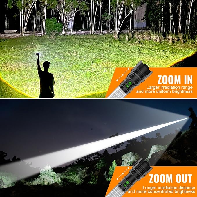 Hoxida Camping Lanterns Flashlight Rechargeable High Lumens- 2000 Meters Long Beam Super Bright LED Flashlight, Waterproof Camping Tent Lights 5 Modes, Zoomable Handheld Flashlight Lantern 4pcs
