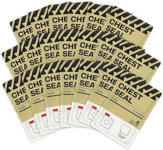 RHINO RESCUE Vented Chest Seal, 4 Vents, Sterile Emergency Trauma Dressing, Occlusive Adhesive Pad, IFAK Trauma Refill Medical First Aid Supplies for Wound Care, Gunshot Wound, Sucking Chest(20 Count)