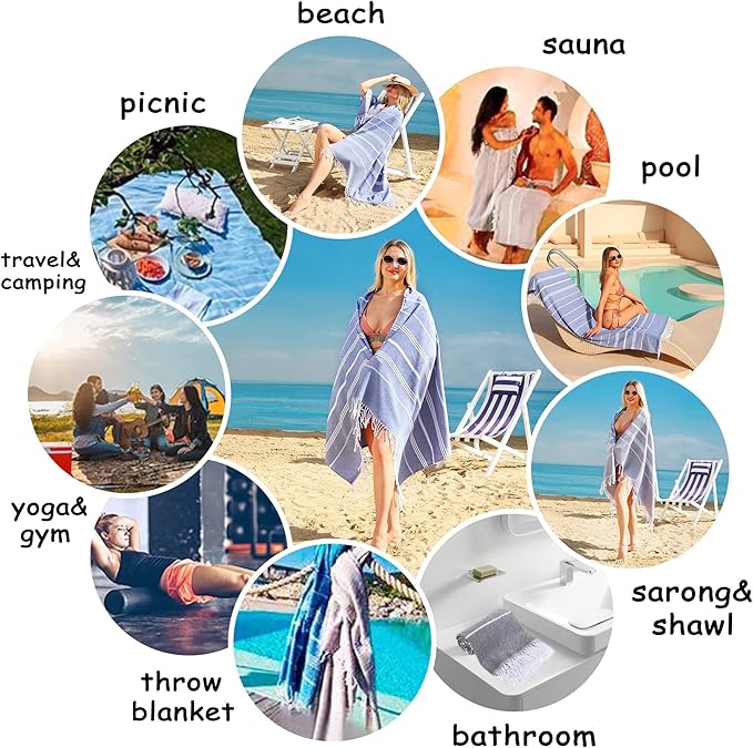 Beach Towel 2 Pack - Sand Free, Oversized 39 x 72, Turkish Quick Dry, Lightweight Pool Towels for Adults, Travel, Cool Essentials, Super Absorbent