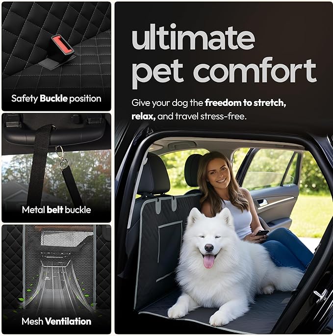 Dog Seat Cover for Back Seat Hard Bottom, XL Backseat Extender for Large Dogs (+420 lbs), Waterproof Dog Car Hammock with Door Protectors, Non-Slip Heavy-Duty Pet Seat Cover for Truck, SUV & Car