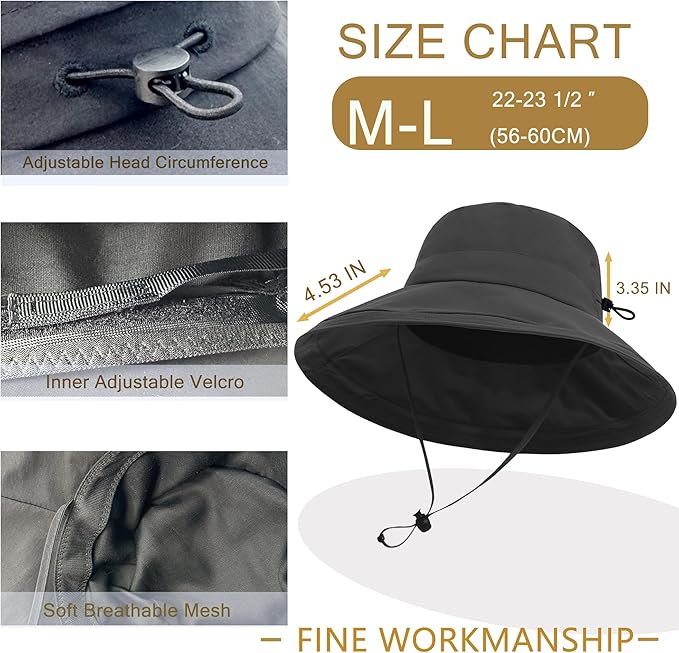 Sun Hats for Women Men UV Protection Wide Brim Bucket Hat with Ponytail Hole Waterproof Gardening Fold-Up Summer Cap